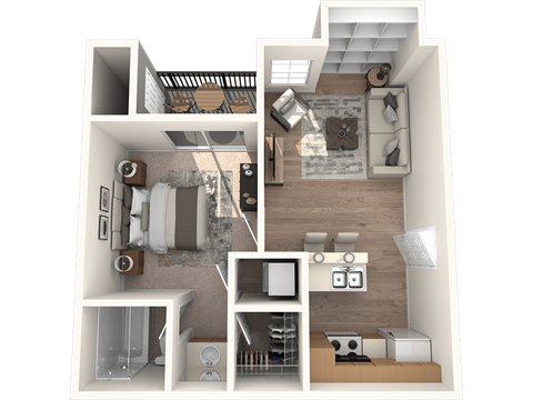 Floor plan for 1 bed, 1 bath, 506 sqft